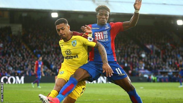 Wilfried Zaha playing for Crystal Palace against Burnley