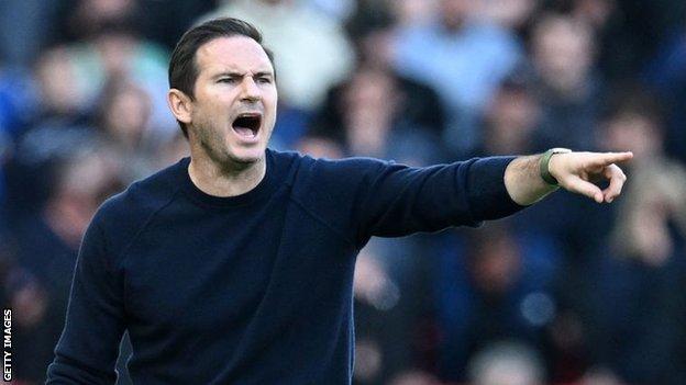 Frank Lampard points during the Merseyside derby