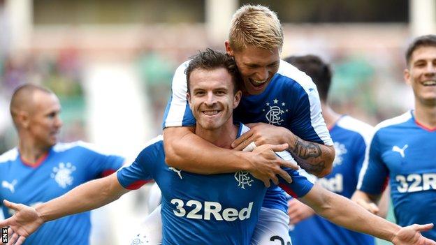 Andy Halliday (centre) was one of a number of summer signings to make an impact on their Rangers debut