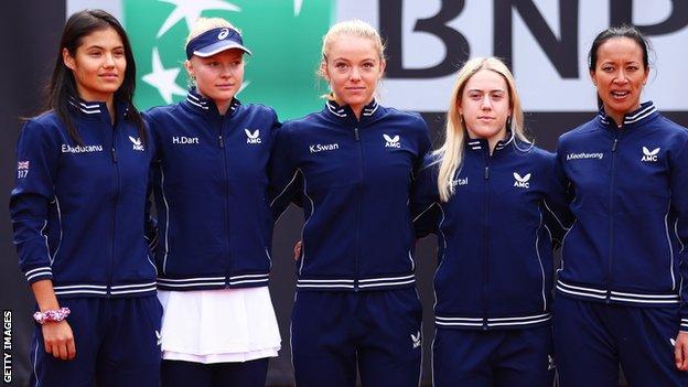 Great Britain's Billie Jean King Cup team line up before their match in the Czech Republic