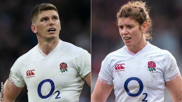 A split image of England men's and women's rugby captains Owen Farrell (left) and Sarah Hunter (right)