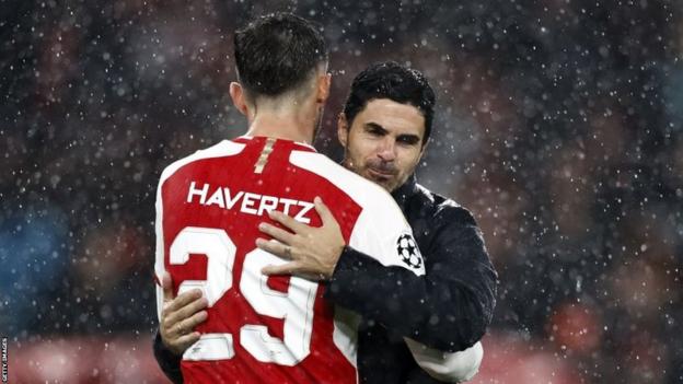 Arsenal boss Mikel Arteta hugs Kai Havertz