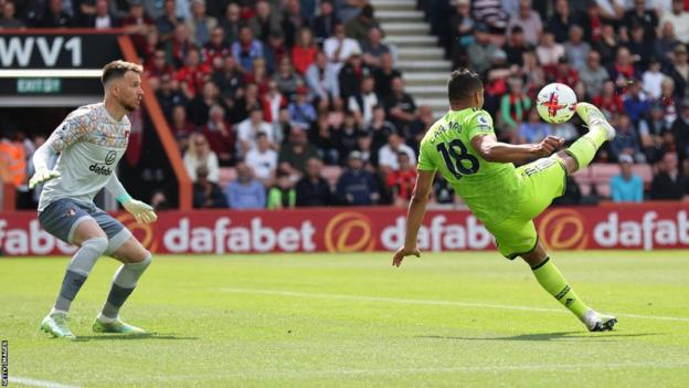 Casemiro scores an overhead kick for Manchester United against Bournemouth