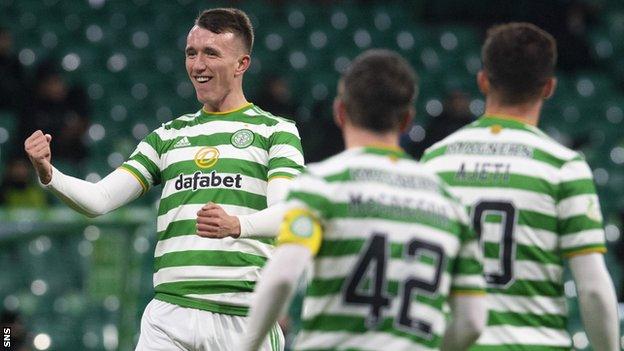 David Turnbull celebrates after scoring for Celtic against Aberdeen