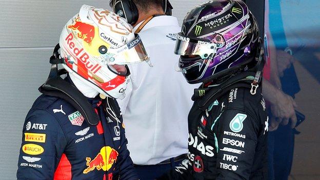Max Verstappen and Lewis Hamilton