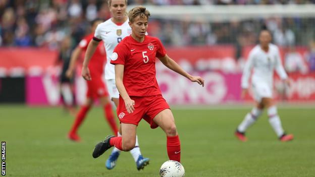 Quinn playing for Canada against the United States