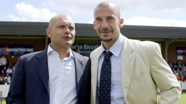 Gianluca VIalli and Ray Wilkin's at a Watford game