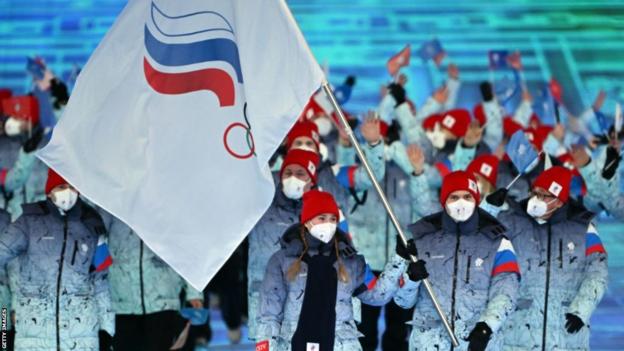 Russian athletes compete under a neutral flag at the 2022 Winter Olympics