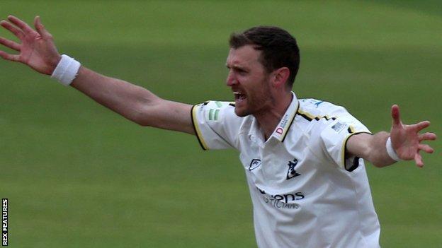 Warwickshire fast bowler Oliver Hannon-Dalby is already into double figures for the season in only his second match
