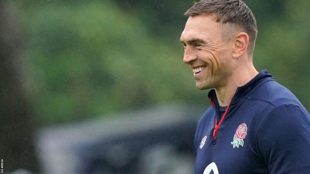 Kevin Sinfield smiles during an England training session