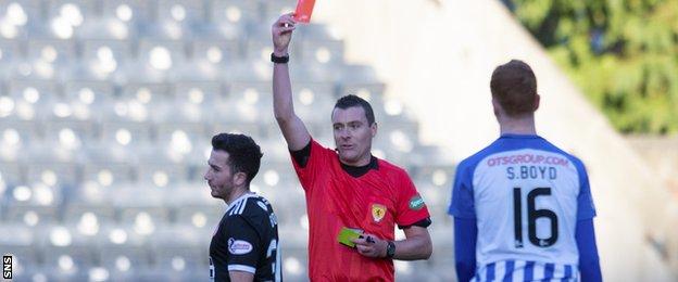 Hamilton's Steven Boyd is sent off by referee Euan Anderson