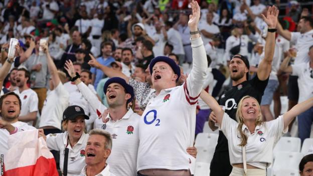 England fans celebrate victory over Fiji in Marseille