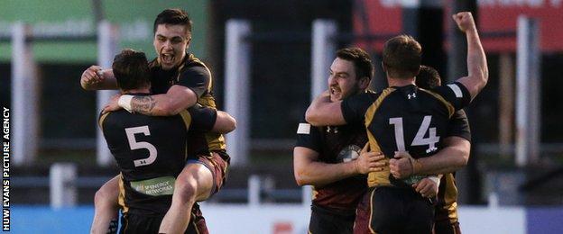 RGC players celebrate their semi-final win over Merthyr