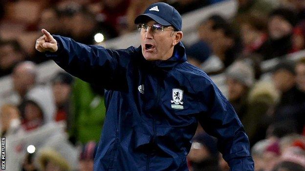 Middlesbrough manager Tony Pulis gives orders from the touchline