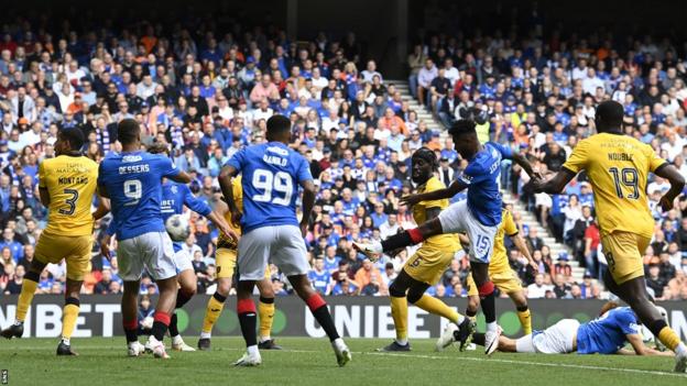 Jose Cifuentes nets for Rangers but the extremity   is disallowed due to the fact that handball