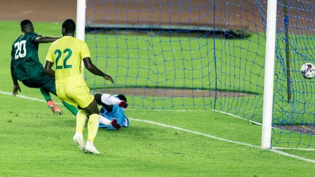 Patson Daka scores against Zimbabwe