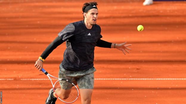 Dominic Thiem playing at the 2023 Madrid Open