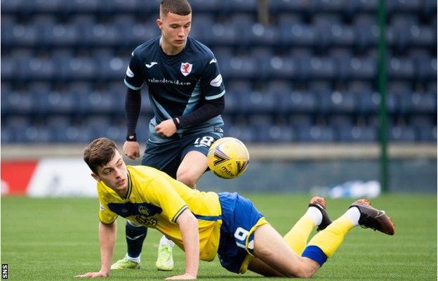 Dylan Tait (top) in action for Raith Rovers