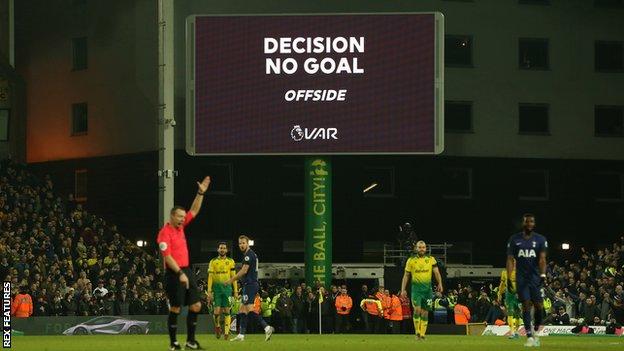 Norwich have a goal disallowed against Tottenham