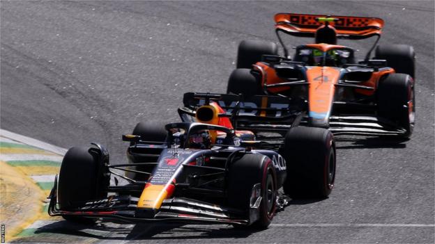 Max Verstappen leads Lando Norris at the Sao Paulo Grand Prix