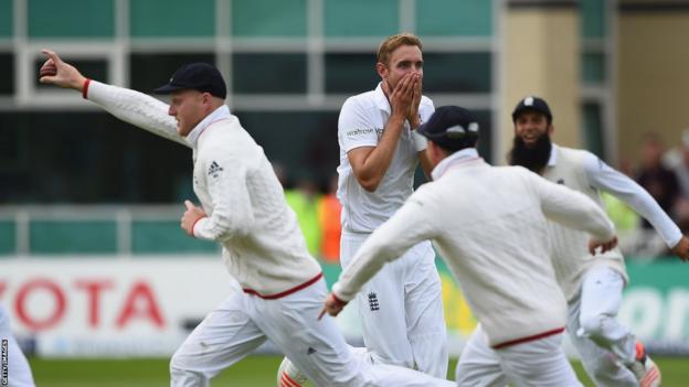Stuart Broad reacts after Ben Stokes catch at Trent Bridge in 2015 Ashes
