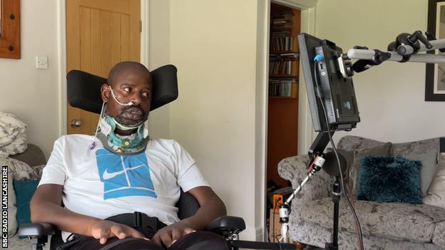 Len Johnrose speaks with the aid of a voice bank using recordings of his voice made after he was diagnosed with motor neurone disease in 2017