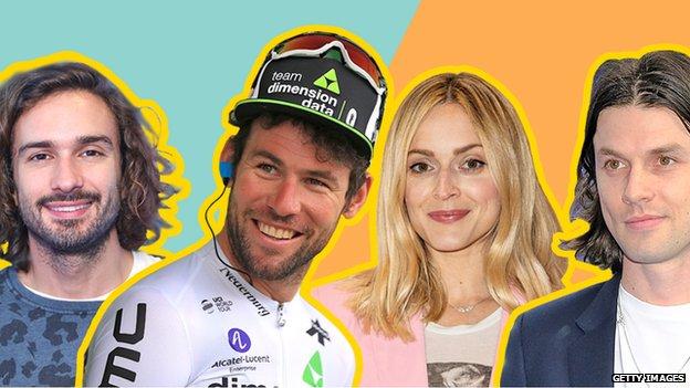 Collage of Joe Wicks, Mark Cavendish, Fearne Cotton and James Bay