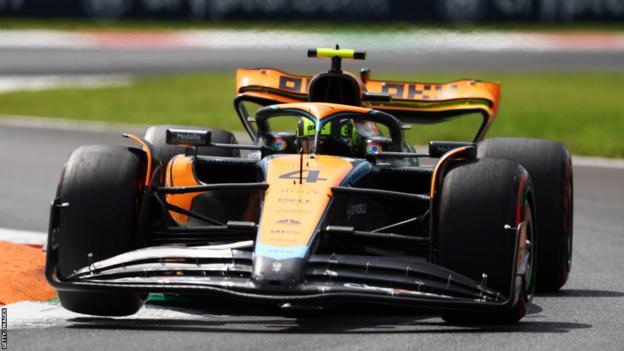 Lando Norris in his McLaren during first practice for the Italian Grand Prix