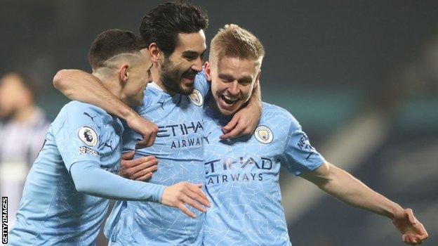 Manchester City midfielder Ilkay Gundogan celebrates after scoring their first goal in their 5-0 win against West Brom