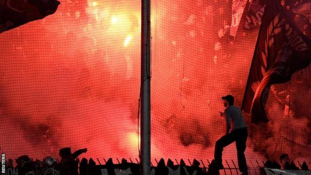 PAOK fans during a game against Olympiakos