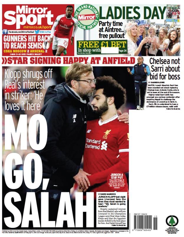 Daily Mirror back page on Friday