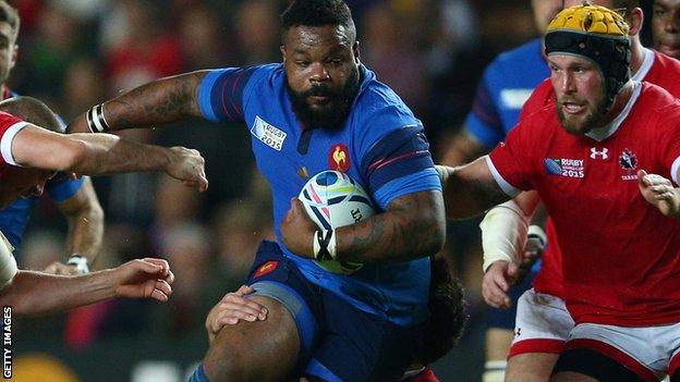 Mathieu Bastareaud playing for France against Canada at the 2015 Rugby World Cup