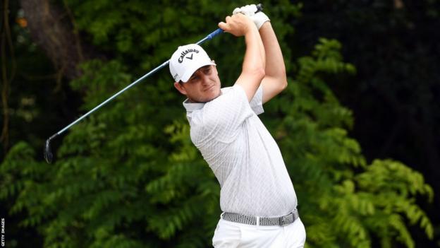 Emiliano Grillo of Argentina hits his first shot on the 6th hole during the final round of the Charles Schwab Challenge