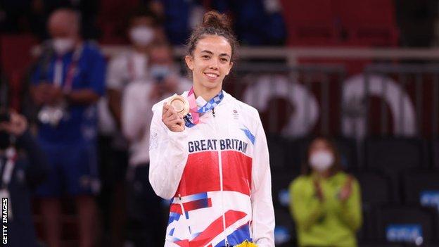 Chelsie Giles with her Olympic bronze medal