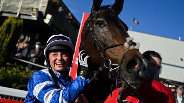 Bryony Frost after winning at Wincanton on Frodon