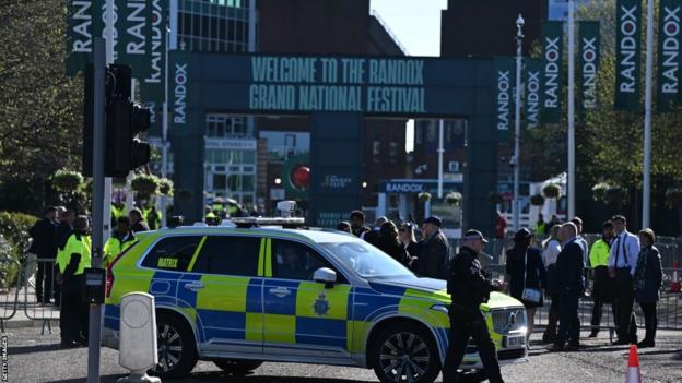 A heavy police presence was seen outside Aintree on Saturday