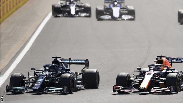 Max Verstappen and Lewis Hamilton