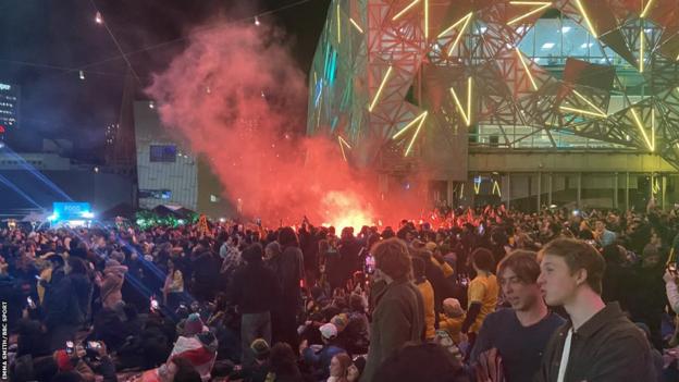 Melbourne fan park after Australia took the lead v Denmark