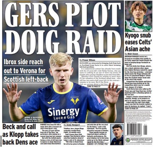 The back page of the Scottish Daily Express on 020123