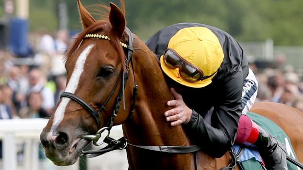 Stradivarius and Frankie Dettori after winning a third Yorkshire Cup