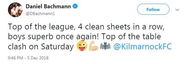 Kilmarnock goalkeeper Daniel Bachmann