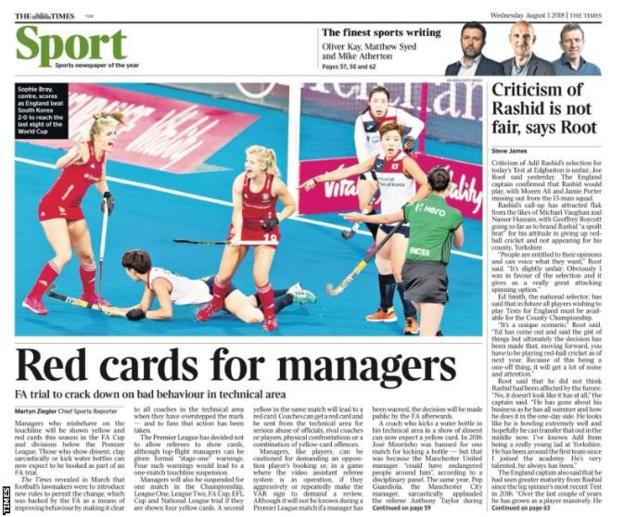 Picture of the Times back page on Wednesday