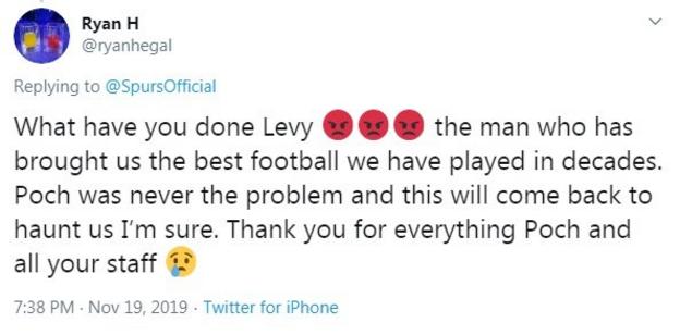 What have you done Levy 😡😡😡 the man who has brought us the best football we have played in decades. Poch was never the problem and this will come back to haunt us I’m sure. Thank you for everything Poch and all your staff 😢