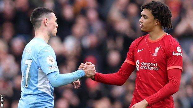 Manchester City's Phil Foden and Liverpool's Trent Alexander-Arnold