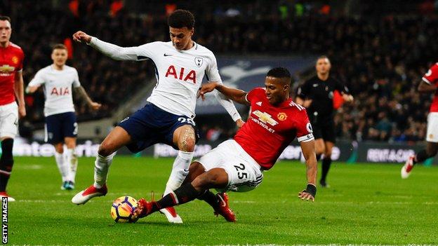 Alli appeared to be fouled by Antonio Valencia with the score at 2-0 in the first half