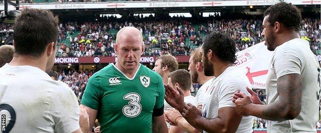 Paul O'Connell is applauded by England players as he walks off the field following Ireland's recent defeat at Twickenham