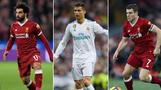 Mohamed Salah, Cristiano Ronaldo and James Milner in action this season