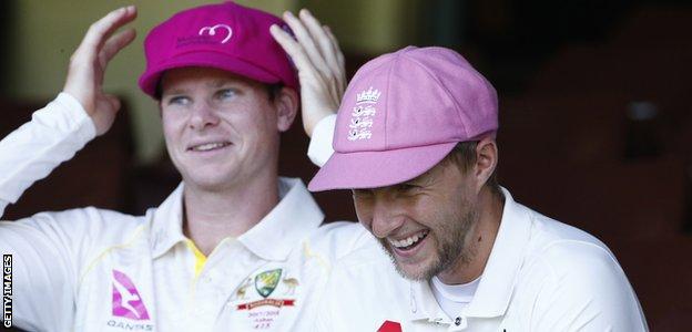 Steve Smith & Joe Root in a pink hat