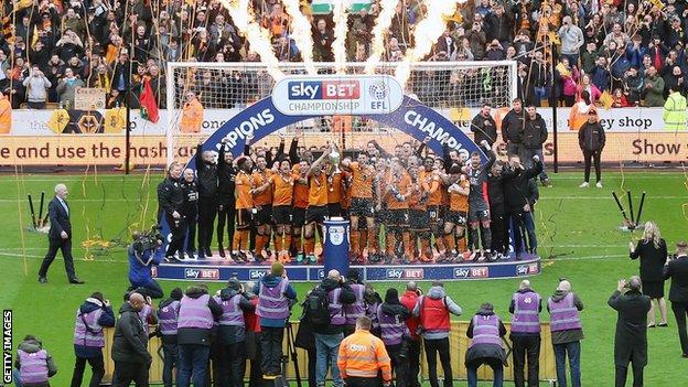 Wolves celebrate winning the Championship
