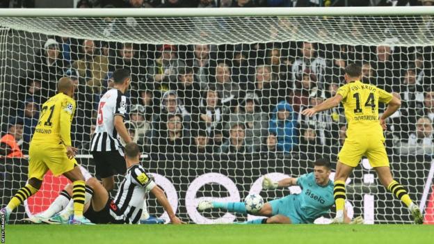 Nick Pope saves Niclas Fullkurg's effort